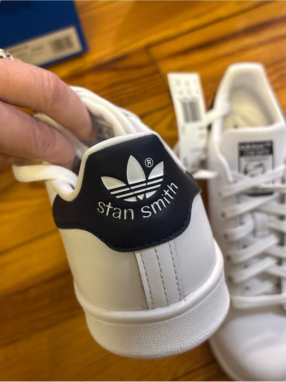 adidas Stan Smith White Sneakers with Black Heel Patch - Picture 1 of 5